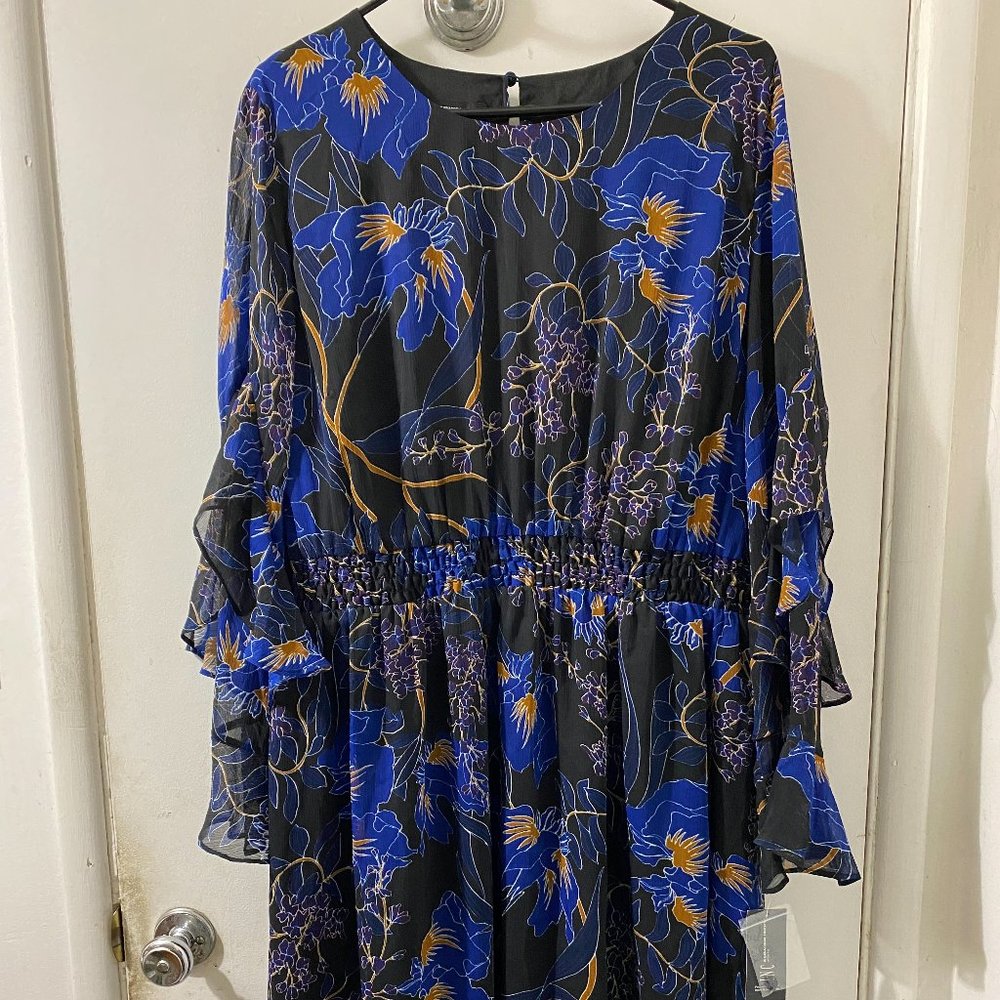 INC Black dress with blue flowers XL